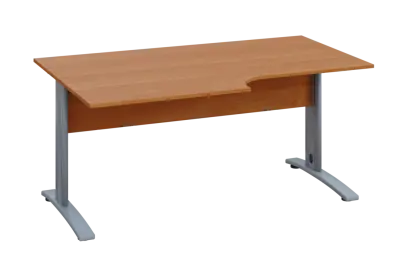 ERK 28 - 168 stůl kancelářský, rohový, levý, kovová podnož stříbrná, deska 25 mm, široký 1600 mm, olše jantar